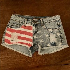 American Flag Distressed Denim Shorts
